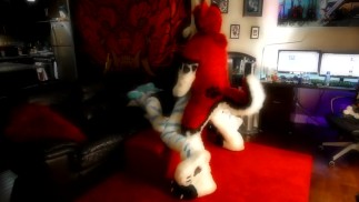 Keuschheitsschlampe wird in Fursuit geärgert