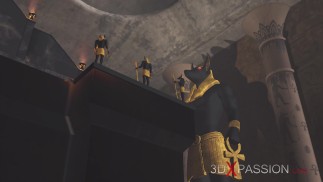Anubis fode um jovem egípcio em seu templo