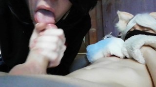 Pijpbeurt aan mijn lieve neko femboy met een cumshot