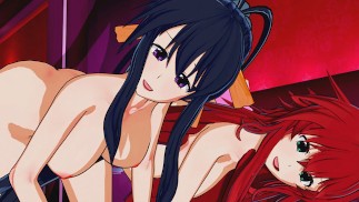 High School DxD - Rias Gremory X Akeno Trojka Hentai