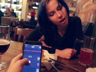 I took Control of my Stepsister's Vibrator in the Bar and Brought her to Orgasm.