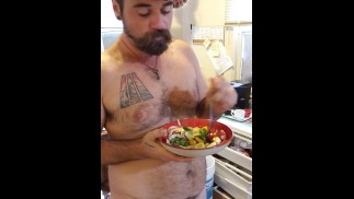 Naked salad toss: eating and hanging out with my dogs