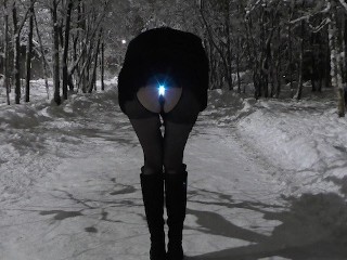 Public Winter Walk Backlit in the Ass