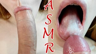 ASMR / la folló en la boca. Semen en la boca de una colegiala.