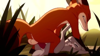 Patreon / Blitzdrachin: Animación de yiff recto, semen dentro, diferencia de tamaño, zorro y conejo