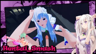 Emilia escupe semen, se la follan en la mesa - Re: Zero Hentai.