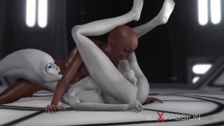 3D инопланетная девушка трахает горячего негра на космической станции