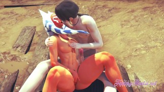 Star Wars Hentai - Асока использует свои пальцы, чтобы доставить себе удовольствие, а затем наслаждается фаллоимитатором