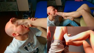Footjob. La beauté en avait marre du travail, son amie léché les pieds, puis baisée et fini sur eux