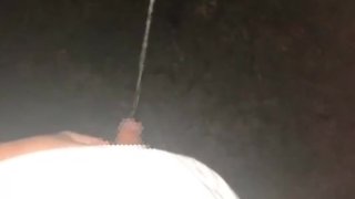 Exposé et pipi dans le parc la nuit! J'urine beaucoup du haut du banc.