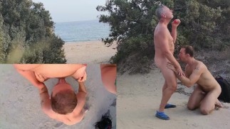 Reifer Daddy Boy Saugt Und Sperma Am Öffentlichen Strand (2 Aufrufe) - Älter 