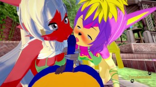Pokemon Furry Hentai - Секс втроем Блазикен и Дирлинг сосут член Лукарио, а затем он трахает их