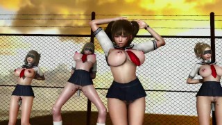 Покорные школьницы в униформе шлюхи танцуют на крыше класса MMD R18