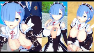 [Хентай-игра Коикацу! ] Займитесь сексом с Re zero Большие сиськи Rem. 3DCG Эротическое аниме-видео.