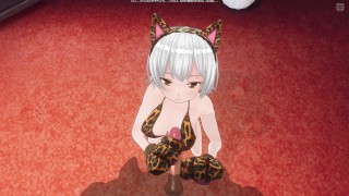 3D HENTAI Неко девушка гладит лапками твой член
