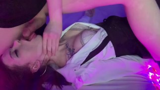 Hard deepthroat sloppy BJ gasping and crying from his cock