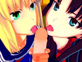 Fate/Stay Night: Fucking Rin and Saber at out out (3D Hentai Uncensored)