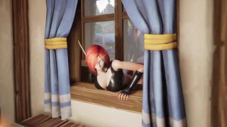 Elf Thieve utknął na oknie parodia Warcraft Hentai