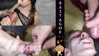 Je suce sa bite comme une grosse sucette ! Et il éjacule dans ma bouche