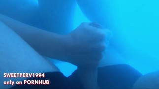 REAL STRANGER GIRL (!!) at SPA gives crazy HANDJOB underwater to BULGE flasher! Public pool cumshot