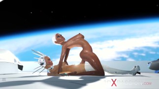 Super sexy android dickgirl baise une ébène chaude sur un vaisseau spatial