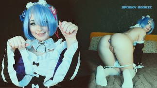 Služka Rem z Re Zero chybí a hraje dvojité dildo - Cosplay Strašidelné Boogie