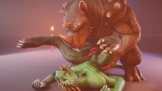 Rettile Scalie (Corbac) viene munto da Big Dick Rhino (sesso gay) | Fauna selvatica Peloso