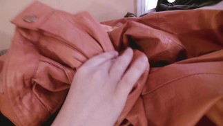 ASMRCum On StepMom's Orange Leather Suit (pants/vest/skirt)