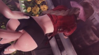 Aerith Gainsborough e Cloud litigano nel suo giardino fiorito. GCRaw. Fantasia finale 