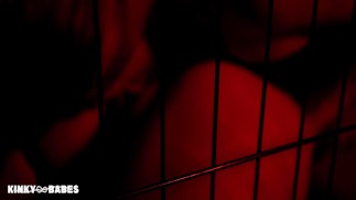 Fucking my Leashed submissive In a Cage: Rough Strapon Fuck and Pussy Licking. Real Lesbian Amateur