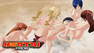 Hentai Pros - Gata de cabelo azul deitada na areia quente e é fodida enquanto seus peitos grandes saltam