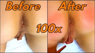 Enorme poesjeszwollen tijdens lange spanking sessie (100 hits op perfecte kont)