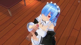 3D HENTAI Rem se masturba la polla hasta que te corres en su cara