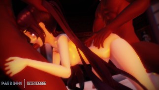 Genshin Impact - Mona trojka s dvojitým creampie [NECENZUROVANÉ HENTAI 4K]