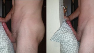 Mijn kussen tegen muur neuken, schudden, zachtjes kreunen en eindelijk grote lading sperma spreiden