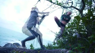 TATTOO piercing dreadhead girl gets tied up by LILY LU on public beach - kinbaku, shibari, bondage