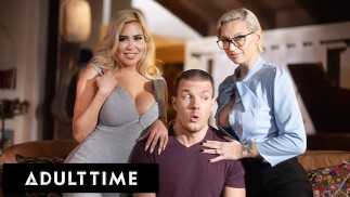 ADULT TIME - Lucky Guy Serwuje Kutasa W DZIKIM TRÓJKĄCIE Z MACOCHAMI Kenzie Taylor I Caitlin Bell