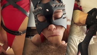 Heißer Sex in rotem Bodysuit, Strümpfen und High Heels. Ehemann POV