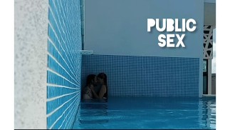 SNEAKY POOL FUCK * Real Public Sex