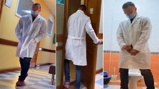 Jovem médico excitado no exame e se masturbando no banheiro do hospital