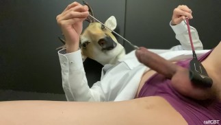 O empregado escravo de veado foi instruído a gozar enquanto culpava a uretra e as bolas no escritório.