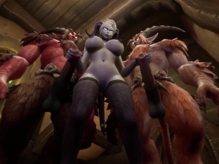 Dämonenmädchen Erhält Doppelte Penetration Von 2 Teufeln | Warcraft-Parodie