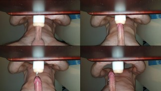 Hot Guy levrette baise sa lampe de poche, Juicy gémit et 2 Juicy éjaculations