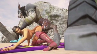 Sexo com um lobisomem na praia | Paródia pornô de Warcraft