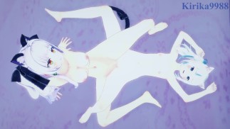 Gawr Gura e Murasaki Shion se envolvem em uma intensa brincadeira lésbica no quarto. Hololive VTuber Hentai