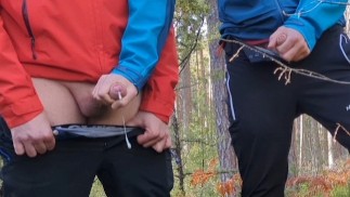 pomohl masturbovat rovného chlapa s velkým penisem na CUM venku