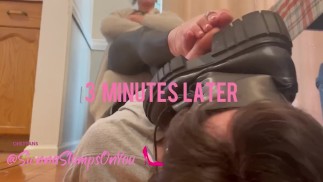 NEW: Angry goth girlfriend makes slave bf lick her sweaty feet and boots