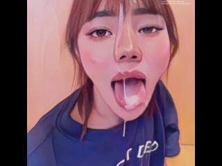 Cute Asiática Boquete Fica Louco Facial - Anime Remake