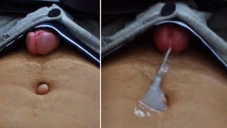 Assistindo pornografia e cum sem mãos com uma carga enorme de esperma no meu umbigo / Caseiro