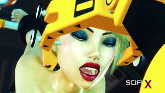 Sci-Fi-BDSM gefesselt und gefickt. Ein sexy junger Hottie und Shemale-Androide im Labor